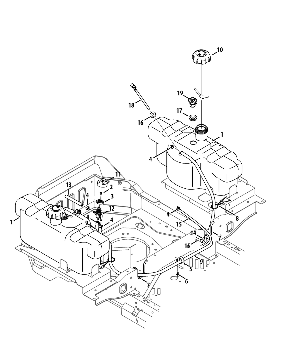 Fuel Tank Diagram and Parts List for Z-FORCESZ48 (17AIDGHB-17AIDGHB010)(2015) Cub Cadet Lawn Tractor
